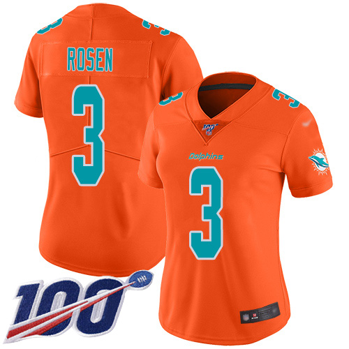 Nike Miami Dolphins #3 Josh Rosen Orange Women Stitched NFL Limited Inverted Legend 100th Season Jersey